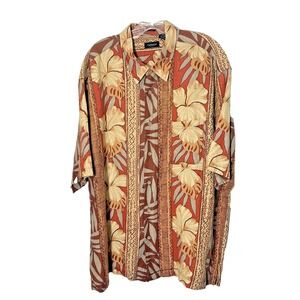 Van Heusen Linen Floral HawaiianShirt Mens XL Floral Tropical Camp Vacation